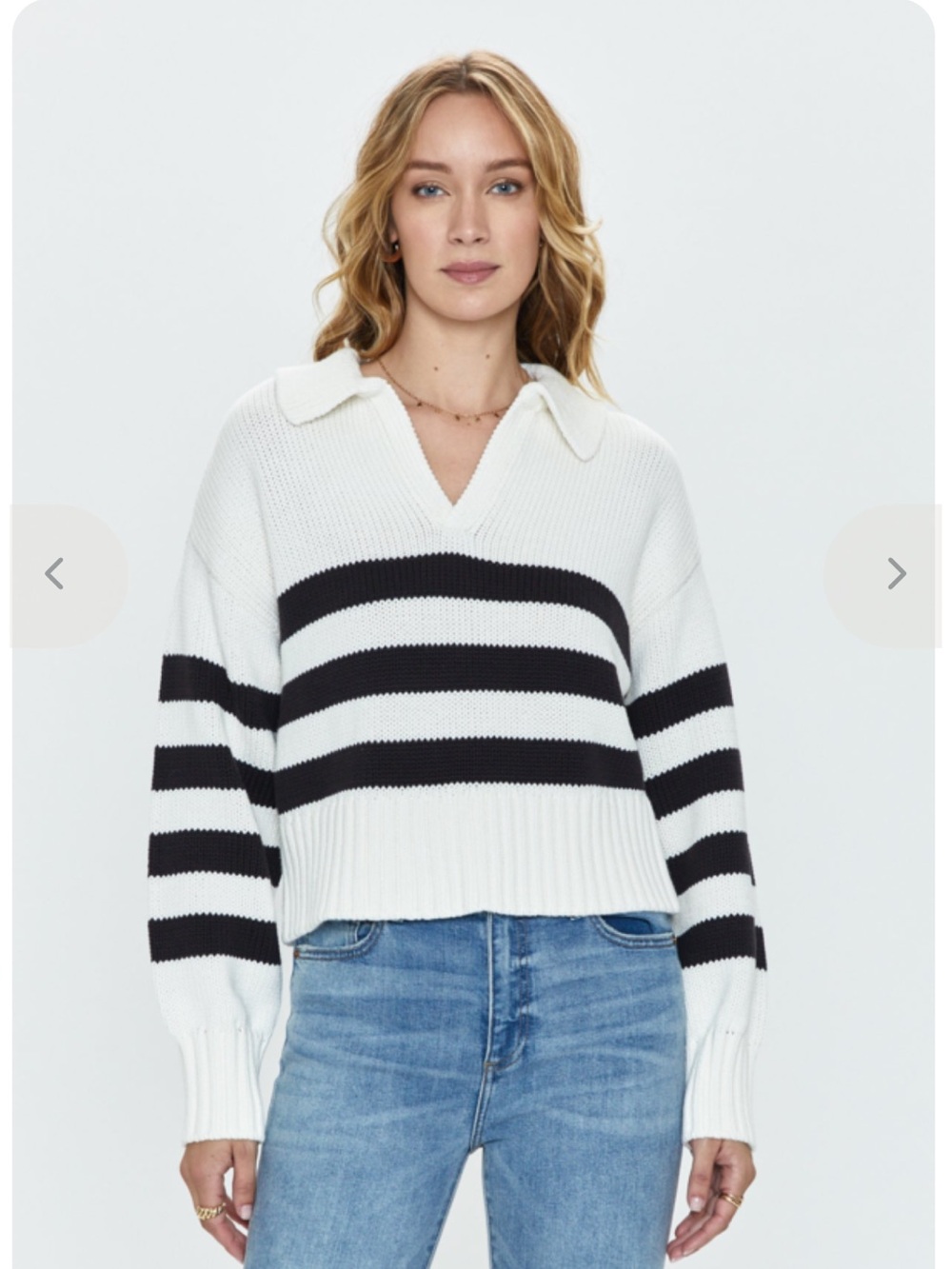 Pistola Cream & Black Polo Arlo Striped V-Neck Collared Sweater